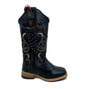 BotaFaca Livia \n                                    - Couro Látego Preto | Glitter Preto Bordado Branco