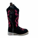 BotaFaca Primavera\n                                    - Couro Nobuck Preto | Bordado Rosa | Solado Branco