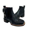 BotinaCanivete Luiza\n                                    - Couro Látego Preto | Glitter Preto | Bordado Preto