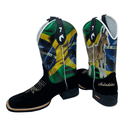 BotaFaca Muladeiros do Brasil\n                                    - Cano Estampa | Gáspea Couro Nobuck Preto | Bordado Bege