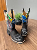 Texana Lucas - Couro Tilápia Preto/Estampa Padroeira