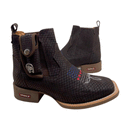 BotinaCanivete Florão Americano \n                                    - Couro Nobuck Chocolate Estilizado em Tilápia