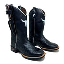 BotaFaca Touro\n                                    - Couro Látego Preto | Gáspea Estilizado em Avestruz | Touro Branco