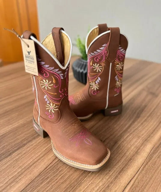 Texana Jade - Couro Horse Nescau/Ramos Bege e Lilás