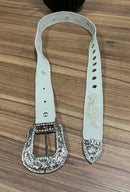 Cinto - Couro Off-White/Bordado Tribal Bege