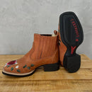 BotinaCanivete Amanda\n                                    - Couro Crazy Horse Telha | Bordado Flores