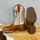 BotaFaca Boi Nelore\n                                    - Couro Cano Napa Flay Bege | Couro Gaspea Fóssil Havana | Bordado Preto com Linhas