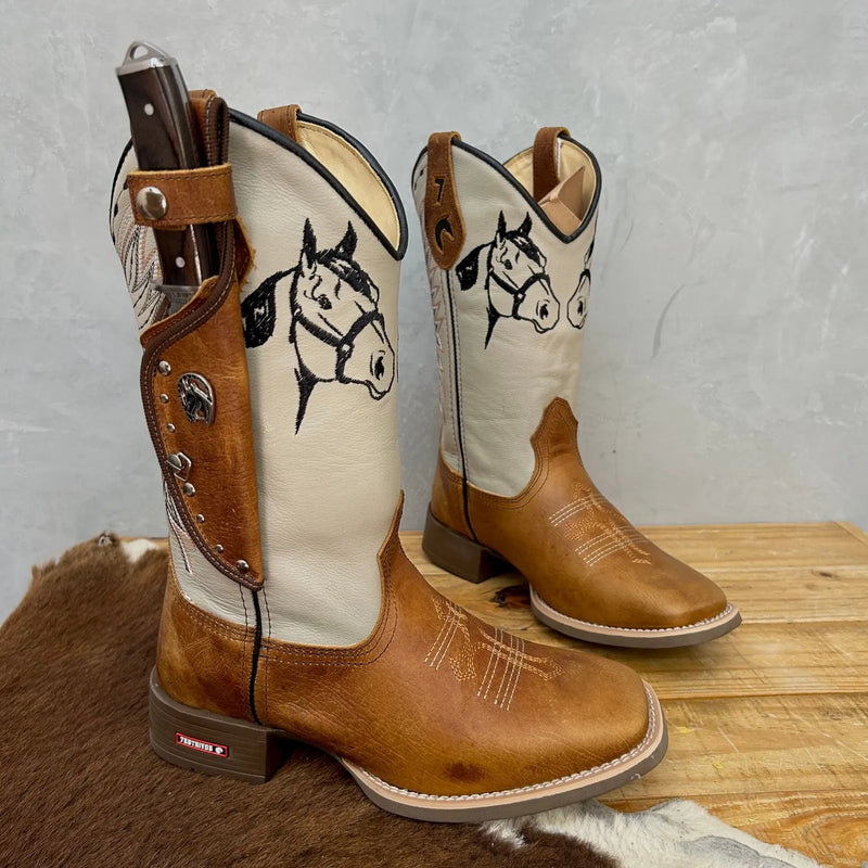 BotaFaca Cavaleiro\n                                    - Couro Cano Napa Flay Bege | Couro Gáspea Fóssil Havana Chapado