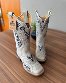 Texana Alice - Couro Off-White/Bordado Tribal Azul Marinho com Padroeira/Metais