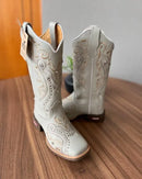 Texana Alice - Couro Off-White/Bordado Tribal Bege/Metais