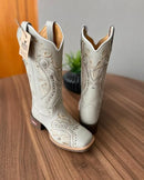 Texana Alice - Couro Off-White/Bordado Tribal Bege/Metais