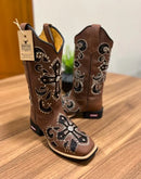 Texana Amora 2.0 - Couro Horse Nescau/Laser Bordado Cruz Glitter Preto