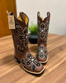 Texana Amora 2.0 - Couro Horse Nescau/Laser Bordado Cruz Glitter Preto