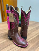 Texana Alice com Kit Faca - Couro Látego Marrom/Bordado Tribal Rosa