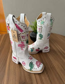 Texana Fabiana - Couro Floatter Branco/Bordado Símbolos