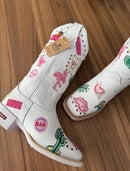 Texana Fabiana - Couro Floatter Branco/Bordado Símbolos