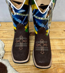 Kit Texana Estampa Mula E Bandeira Do Brasil Couro Escamado Marrom + Bainha + Faca